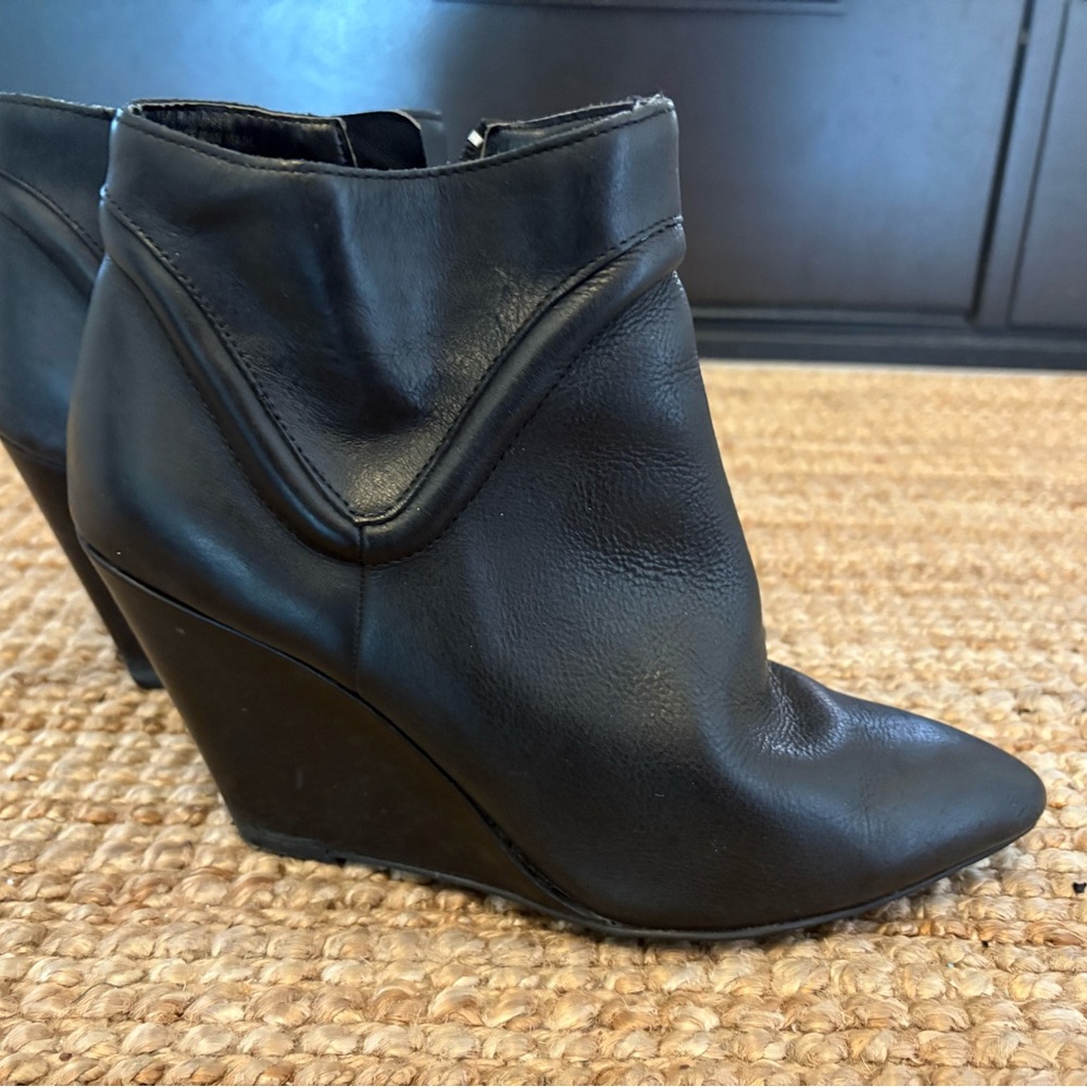 Black Leather Wedge Ankle Booties